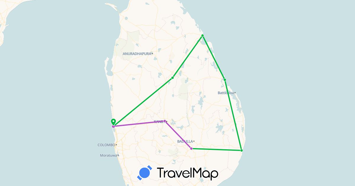 TravelMap itinerary: bus, plane, train in Sri Lanka (Asia)
